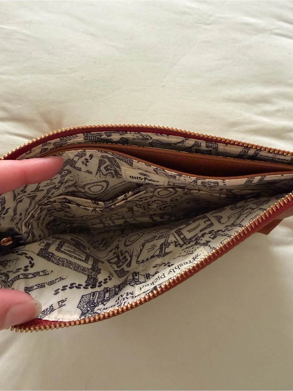 Freshly Picked Tan Brown Wristlet Clutch with Gold Logo
